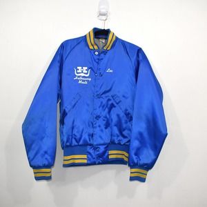 Vintage Pla-Jac Dunbrooke Nylon Satin Bomber Jacket Hathaway Meats Spokane WA